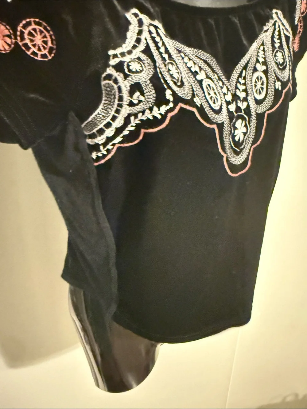 Free People Party Train Black Velvet Embroidered Boho Top Size XS
